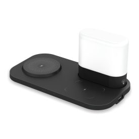   3 az 1-ben fekete vezeték nélküli töltőállomás éjjeli lámpa fukcióval 