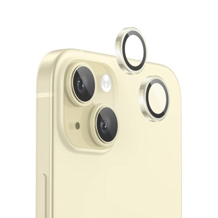 Applikátoros sárga kamera védő 9H iPhone 15, 15 Plus