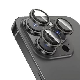   Applikátoros fekete titán kamera védő 9H iPhone 15 Pro, 15 Pro max