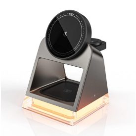   QI 3 az 1-ben MagSafe fekete vezeték nélküli töltőállomás világítással 15 W 