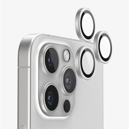 Applikátoros fehér titán kamera védő 9H iPhone 16 Pro, 16 Pro max 