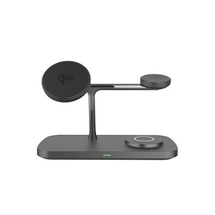 QI2 3 az 1-ben MagSafe fekete vezeték nélküli töltőállomás 15 W
