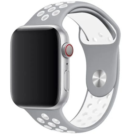 Apple Watch szürke/fehér sport szilikon szíj 38/40/41/42 (series10)mm