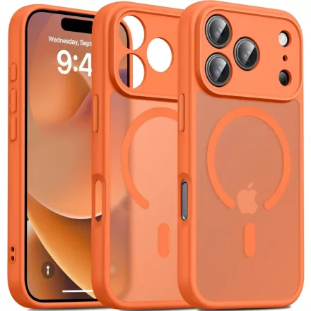 iPhone 18 Pro Max MagSafe narancssárga/átlátszó kameravédős szilikon tok