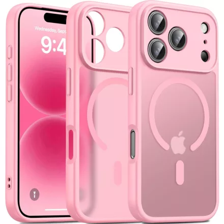 iPhone 18 Pro Max MagSafe rózsaszín/átlátszó kameravédős szilikon tok
