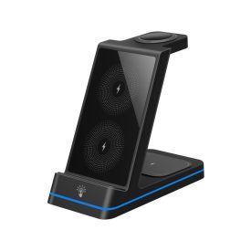   3 az 1-ben A2 fekete vezeték nélküli töltőállomás világítással 15 W