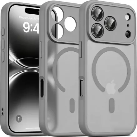 iPhone 18 Pro MagSafe szürke/átlátszó kameravédős szilikon tok