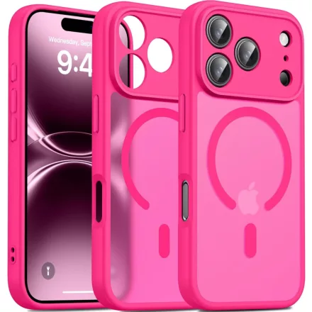 iPhone 18 Pro Max MagSafe pink/átlátszó kameravédős szilikon tok