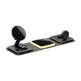   3 az 1-ben fekete vezeték nélküli MagSafe kompatibilis összecsukható töltőpad 15W